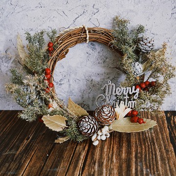 【竒植花物】 現貨-聖誕乾燥花圈 松果花圈 開幕喬遷 生日 情人