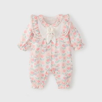 嬰兒衣服春秋裝女寶寶連體衣可愛長袖a類小月齡爬服新生兒外出服鑫弘-素時衣櫥