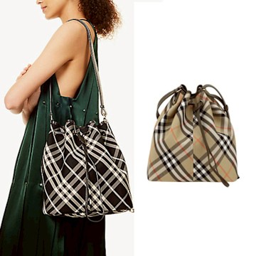 BURBERRY 新款格紋中型水桶包(任選)