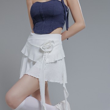 甜辣花朵鬚擺短裙-白【KT21829】