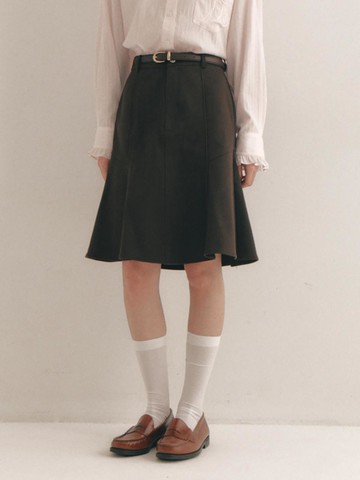 Ribbon Pocket Semi-Mermaid Cotton Midi Skirt