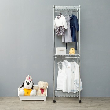 dayneeds 輕型 60x45x210cm 三層雙桿衣櫥架(附輪) 鐵架衣櫥/掛衣架/衣物收納