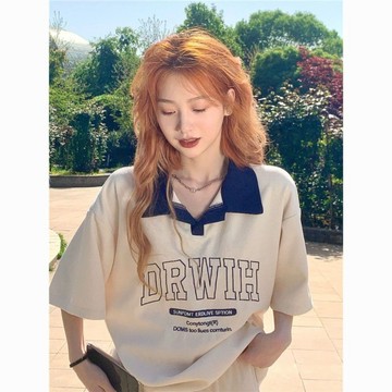 【T-2】🖤美式復古休閒短袖翻領t卹女裝夏季設計感小眾polo衫女卹寬鬆潮