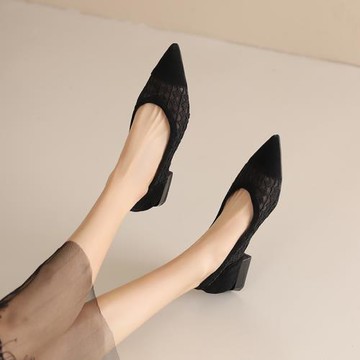 歐美風尖頭鏤空透氣網紗淺口單鞋女夏天復古小眾簡約通勤氣質女鞋