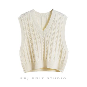 粗毛線打底背心女v領寬松針織馬甲秋冬款粗針麻花外穿毛衣坎肩厚