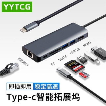 網線轉接口typec拓展塢macbook pro轉換器擴展適用蘋果電腦轉接頭手機Mac筆記本擴展塢雙hdmi高清千兆七合一