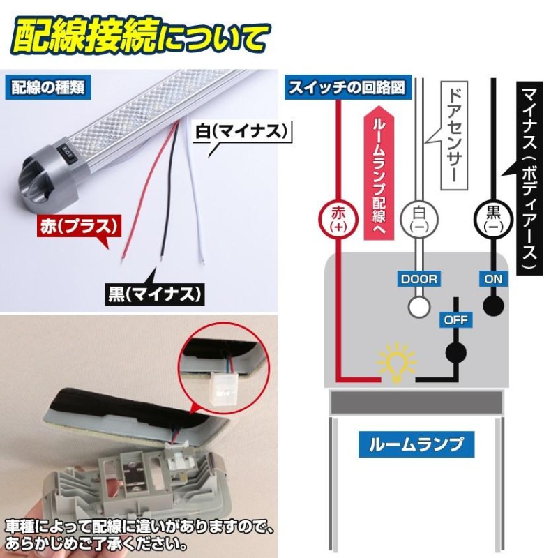 ラゲッジランプ 増設 ドア連動 配線付き LED 12w 24v 12v 対応 自動車 ルームランプ ハイエース キャラバン nv350 船 漁船 キャビン  ライト 【良好品】 - 内装用品