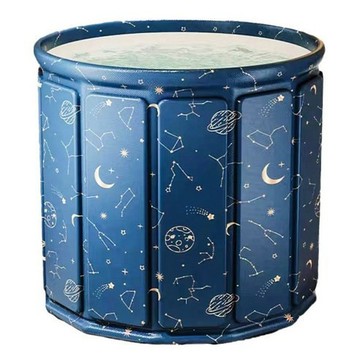 【出清品】14_半島良品 折疊收納免安裝泡澡桶 70x65cm 2kg, 星球藍, 1個