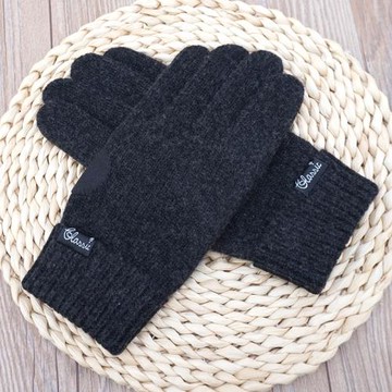 克拉斯卡秋冬季男士毛線手套羊毛開車騎行戶外掌心墊保暖觸屏手套