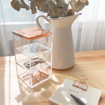 目喜生活｜ 玫瑰金三層小物收納盒