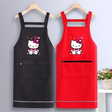 升級款三層防水+大口袋 HelloKitty圍裙 防油防汙圍裙 圍裙工作服 無袖 可愛洋氣圍腰 餐飲烘焙咖啡圍裙