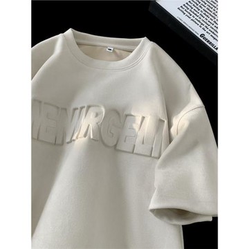 2024夏季新款麂皮鋼印短袖T恤男重磅220克潮牌潮流青少年美式體恤