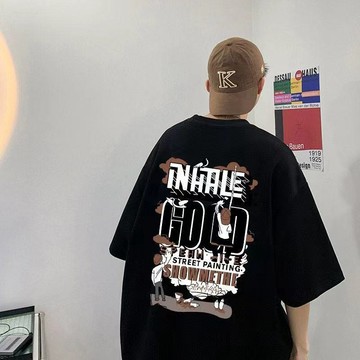 YLIE 短袖T恤 男 上衣 短袖 短t T恤 休閑短袖 日系慵懶風100%純棉短袖T恤男夏季寬松百搭休閑男生體恤重磅潮