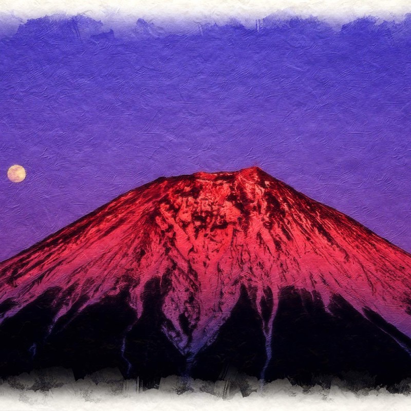 風水 玄関 絵 金運 絵画 トイレ 和紙の絵写真 冬 赤 富士山 「満月と夕照の赤富士」 | LINEブランドカタログ