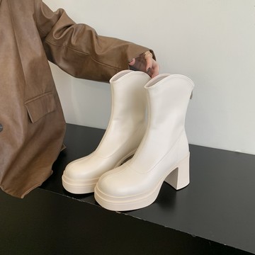 VIVILIAN法式高跟英倫風後拉鏈百搭短靴