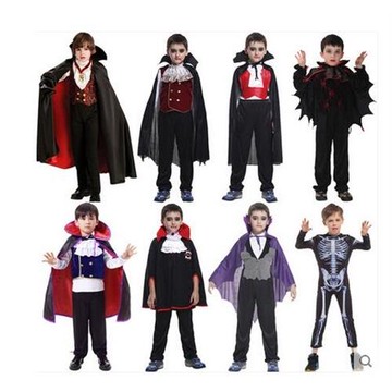 萬圣節男童吸血鬼伯爵服裝 兒童吸血鬼cos服骨架鬼衣死神恐怖服裝