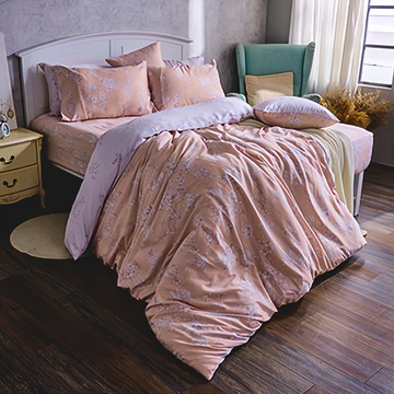 戀家小舖 60支天絲被套 超絲滑柔軟 親膚透氣  雙人  粉橘花路