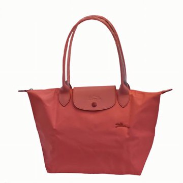 LONGCHAMP 經典LE PLIAGE系列刺繡摺疊長提把水餃手提包(小-石榴色)