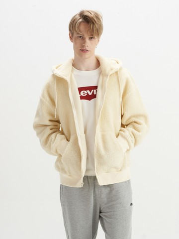 Levis 男款 寬鬆版連帽外套 / 大口袋設計 /  暖身鋪毛 / 牛奶白 熱賣單品