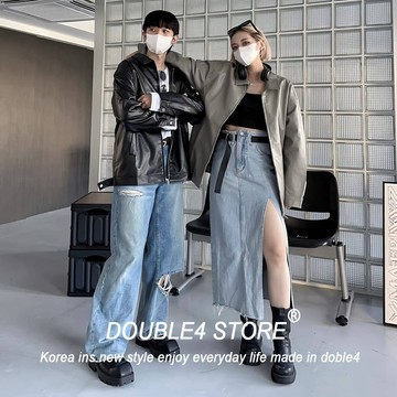 【DOUBLE4】韓國 有領 皮衣 穿搭 韓系皮衣 男女 防風 復古色 飛行外套 皮外套 素面外套 16195