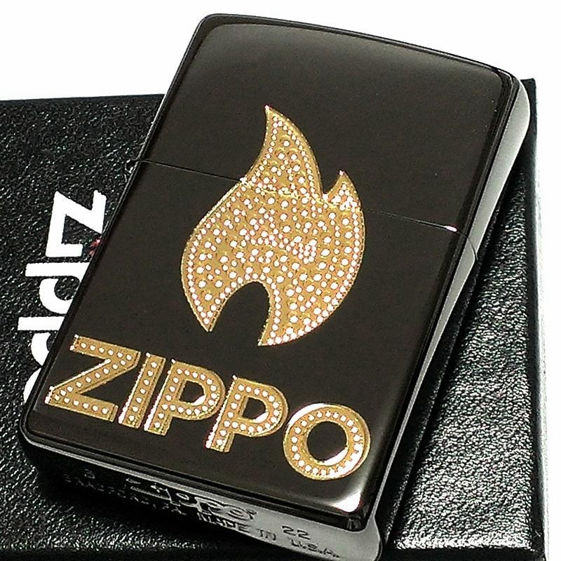 ZIPPO ロゴ 炎 ジッポ ライター エッチング彫刻 エンボス加工 ブラック