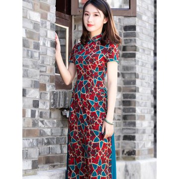 如意風夏季短袖奧黛旗袍女高級感新款改良連衣裙長款年輕氣質