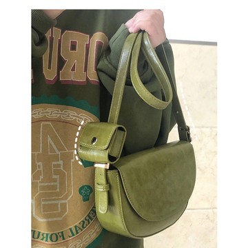 Velpro｜附贈小包!! 復古百搭綠色斜背包 馬鞍包 單肩包 手提包 腋下包
