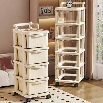 ??快速出貨?? 公司貨 小推車零食置物架嬰兒用品收納柜落地移動防塵玩具儲物架奶油風