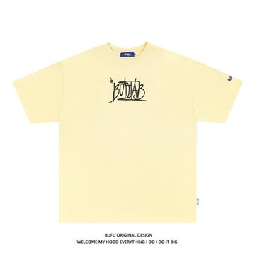 億萬少年BUFU美式國潮牌字母短袖T恤男女夏季情侶美式半袖上衣tee