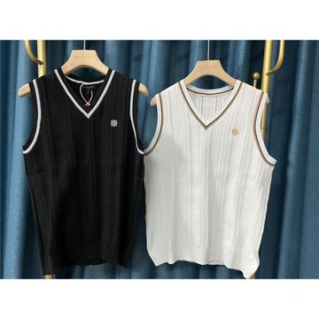 29B19  出口日本高爾夫女士春秋針織馬甲新品星標V領配色氣質淑女