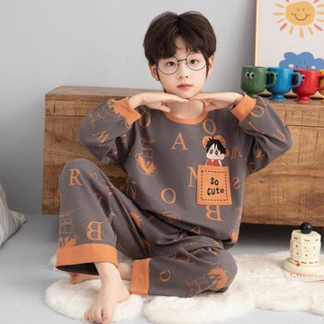 兒童睡衣男童春秋季長袖純棉薄款套裝夏季空調服卡通中大童家居服