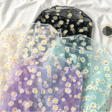 洋氣防曬雪紡衫女夏季薄款小雛菊上衣長袖半透明紫色潮流時尚