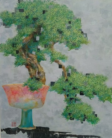 迎賓松  手繪油畫/獨家