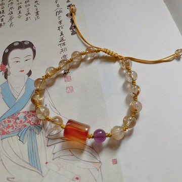 手作 金雁城。天然鈦晶復古編織手鏈 瑪瑙桶珠紫水晶手繩中式禪意