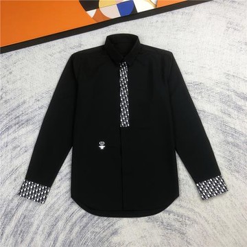 字母拼接織帶小蜜蜂刺繡帥氣潮流男士襯衣休閑男裝免燙黑襯衫男