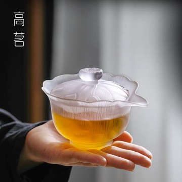 普洱茶專用蓋碗單個不燙手白色磨砂玻璃泡茶碗功夫茶具琉璃手抓壺