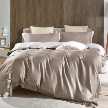 Betrise爵士棕/白 雙人 摩登撞色系列 頂級300織紗100%純天絲四件式薄被套床包組