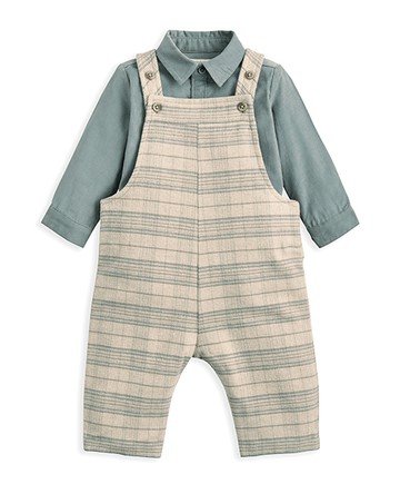 格紋學院-吊帶褲套裝2-3y