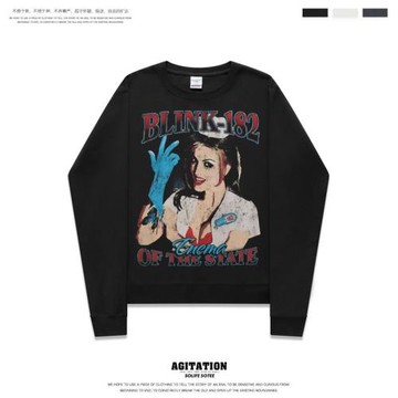 歐美式復古直噴印花新款潮牌圓領男女衛衣秋冬打底上衣BLINK182