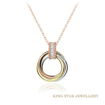 King Star 18K三色金 天然鑽石項鍊(使用無色等級美鑽)