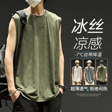 男款夏季美式高街籃球運動坎肩潮牌男生冰絲速干健身無袖t恤472M公司貨