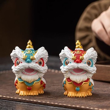 國潮佛山舞獅醒獅創意擺件高級感小衆桌麵茶桌裝飾工藝品生日禮物 交換禮物 收藏品 擺件 玄關擺件 臥室擺件 車載擺件 裝飾