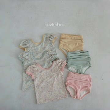 peekaboo 碎花抓皺女童泳衣｜兒童泳衣 寶寶泳衣 泳帽 嬰兒泳衣 兒童套裝 女童套裝 韓國童裝