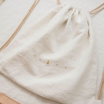 【島中坊研】優質全麻布料車花兩用索繩袋 小尺寸: 金色車花