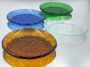 海棠玻璃小杯托│淺碟│飾品碟│老窗玻璃