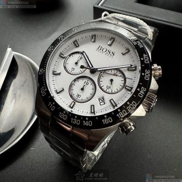 BOSS 伯斯男錶 44mm 銀圓形精鋼錶殼 白色三眼, 中三針顯示, 運動錶面款 HB1513875