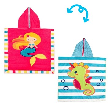 加拿大 flapjackkids - 雙面防曬連帽罩衫/浴巾-美人魚/海馬