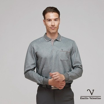 【Emilio Valentino范倫鐵諾】男裝蓄熱保暖棉質磨毛長袖POLO衫 灰(21-3V7890)
