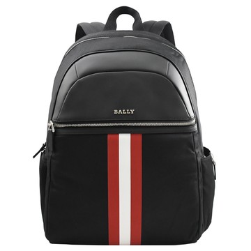 BALLY 6238384 TOLAND 條紋尼龍帆布雙層大容量後背包.黑