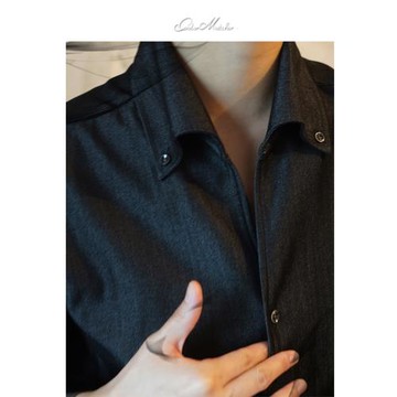 一片領黑灰色牛仔襯衫長袖氣質高定修身V領意式商務休閑中性通勤